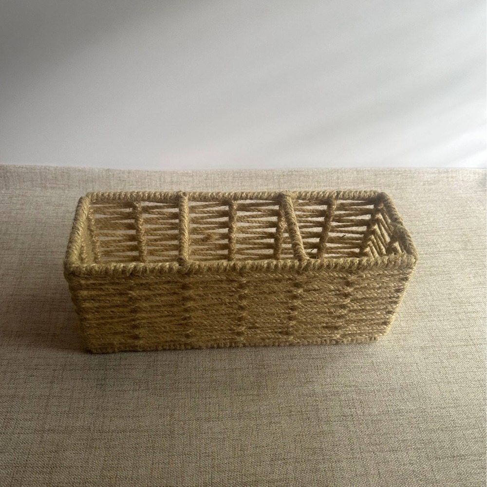 Woven Jute Desk Organizer Basket Rustic Boho Bathroom Vanity Storage Bin